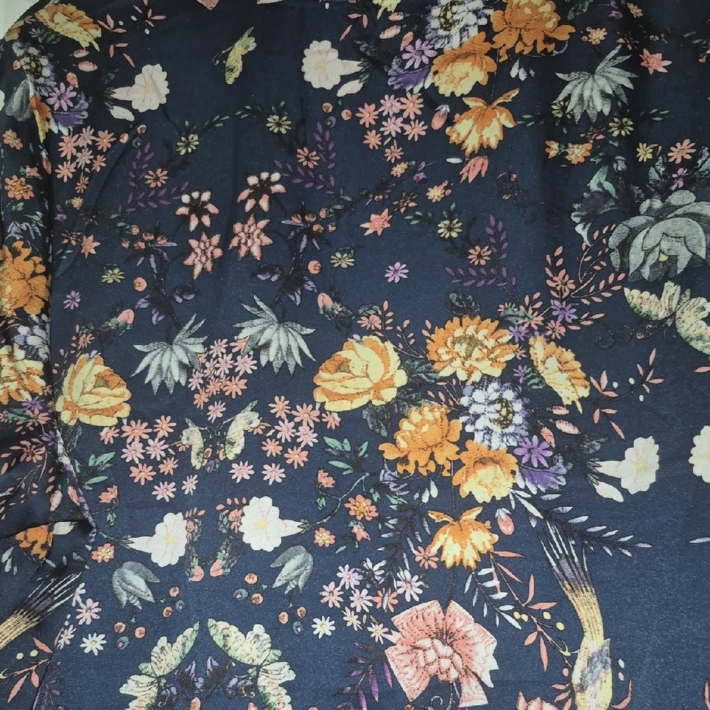 Blue and Yellow Floral Bomber Jacket with Ribbed Cuffs - Picture 4 of 5